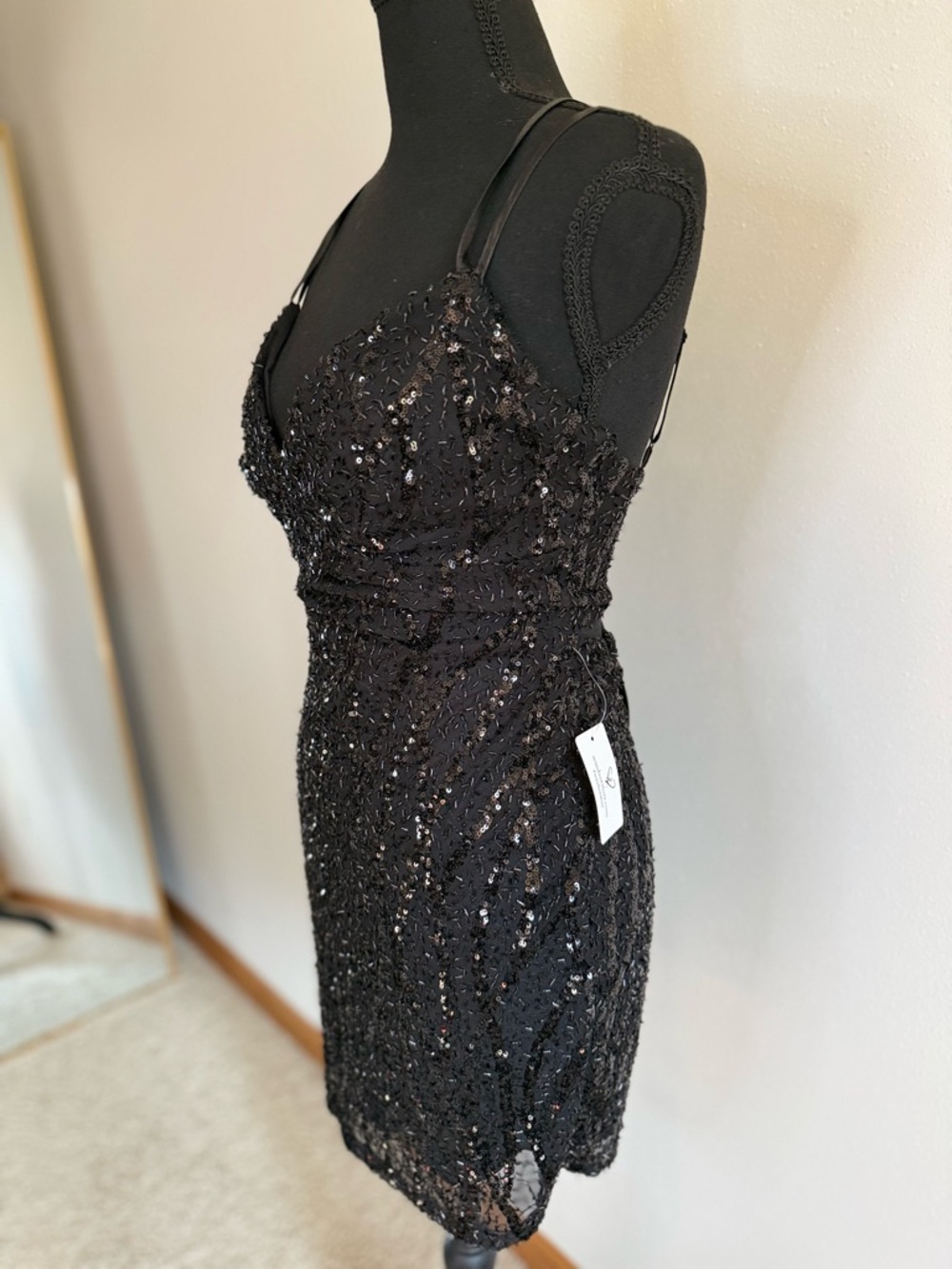Windsor Black Sequin Lace Up Back Mini Dress NWT Size M